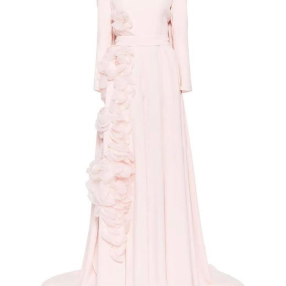 Saiid Kobeisy Elegant Pale Pink Floral Appliqué Maxi gown